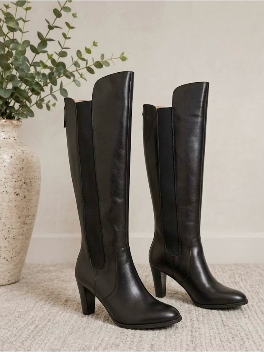 Adrienne Vittadini Tex Over the Knee Leather Boots Black Women’s Size 7M Heeled